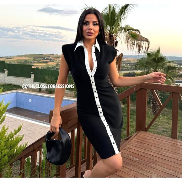 ZARA Blogger Favorite Contrast Lapel Mini Dress NWT – Black & White, Size M & L - Picture 4 of 16